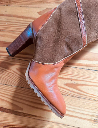 Vintage 1970s Boots Size 8 Tall OTK Lace-up Shearling Lined 60s 70s Gogo Boho Boots