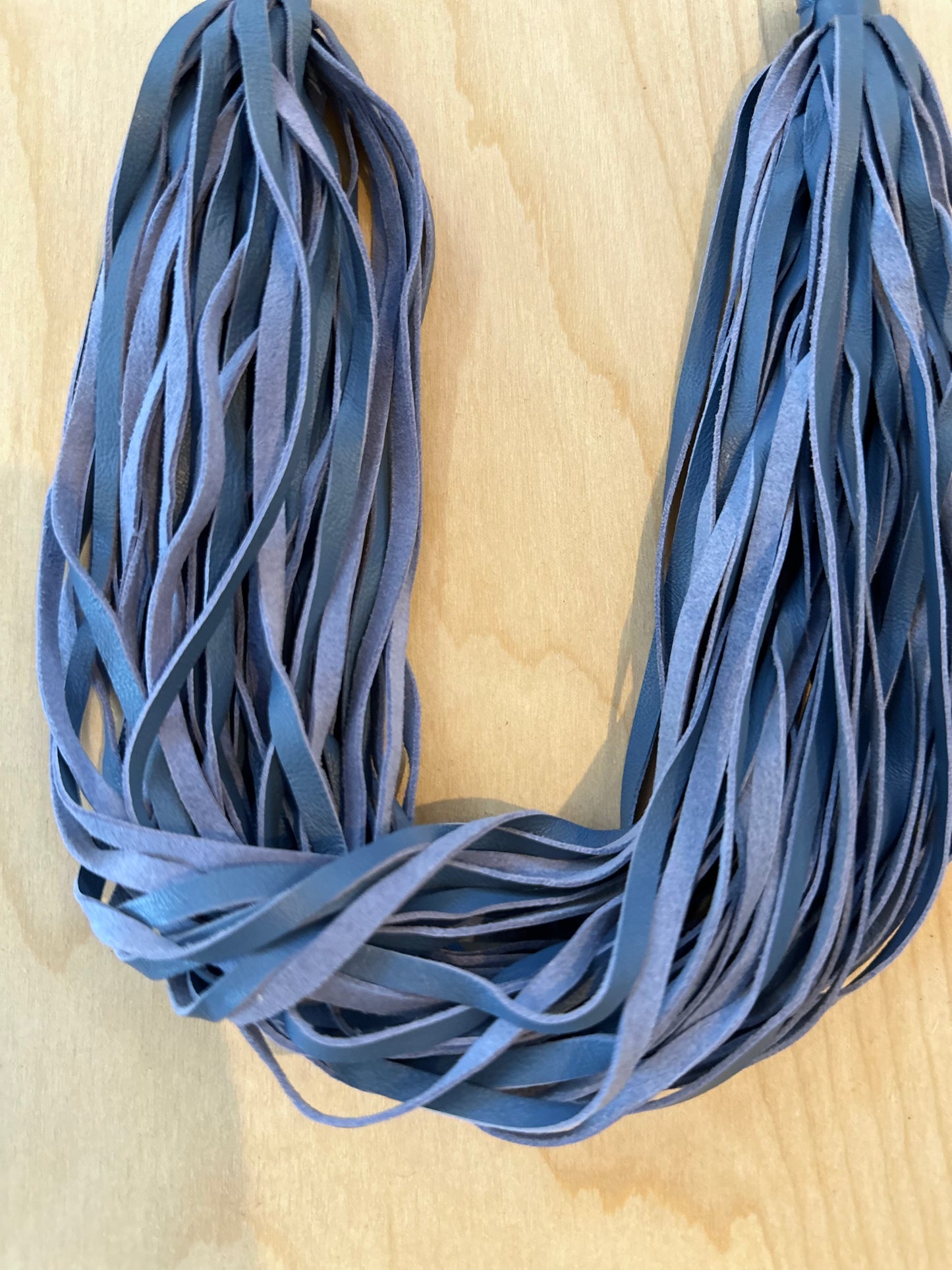 Cut Leather Fringe Strand Blue Necklace Avant Garde Modernist Statement Necklace