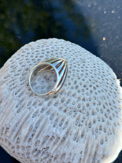 Sterling Silver Ring Dome 3D MODERNIST Avant Garde Cutout Triangle Cone Orb Stackable Band Ring Size 9 1/2 Handmade