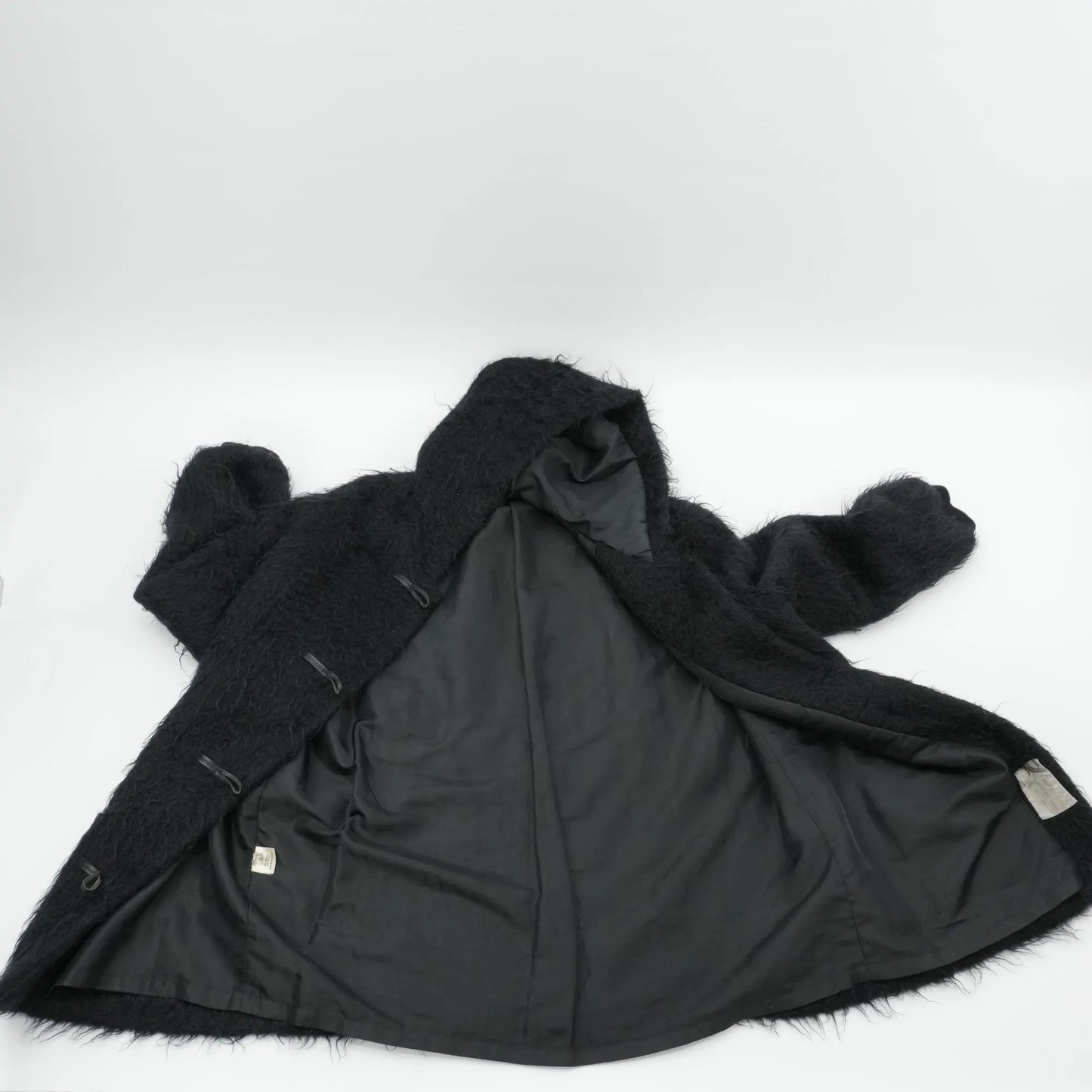 Vintage Shaggy Mohair Sweater Coat Teddy Hooded SCOTTISH WOOL Jacket Size Large