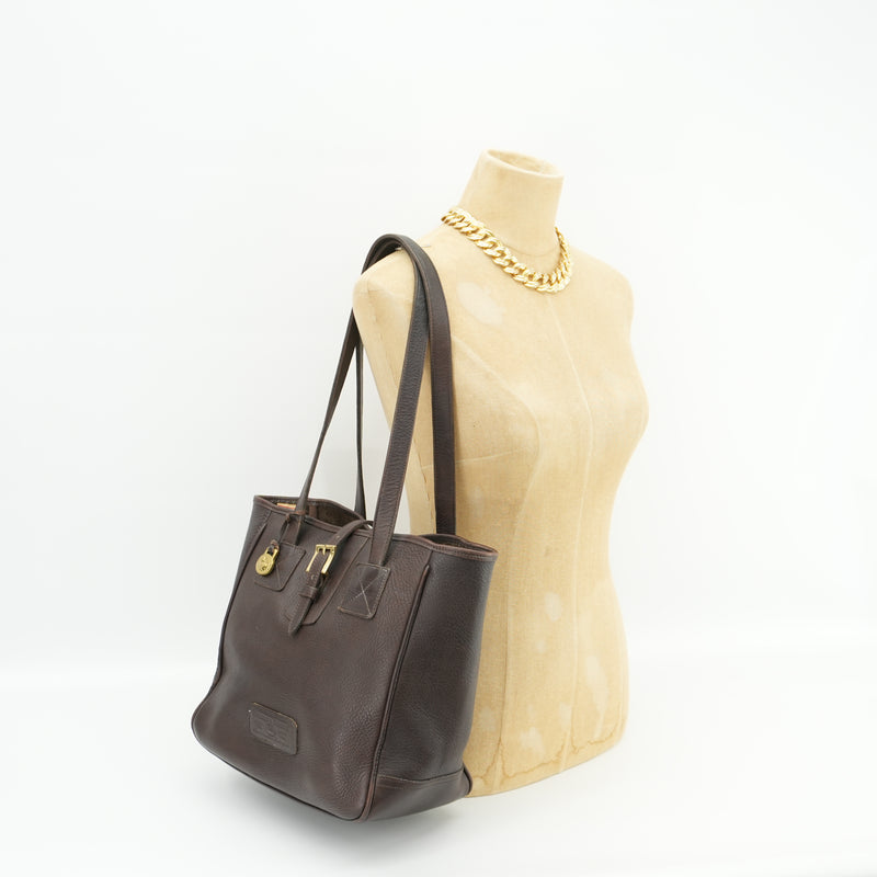 Dooney & Bourke Vintage Brown Bucket Tote 90s Purse All Weather Leather Shoulder Bag