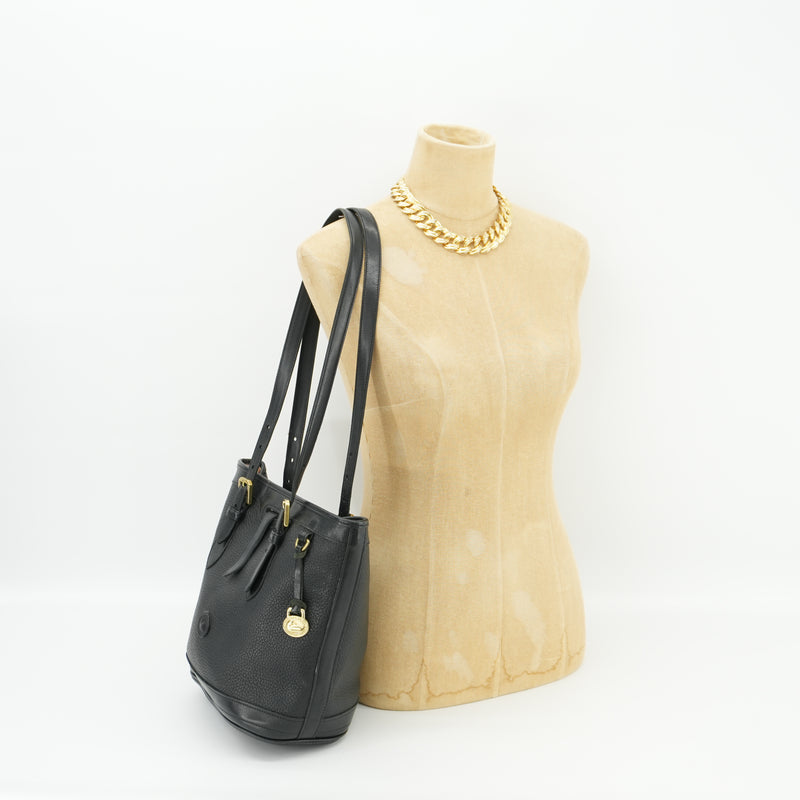 Dooney & Bourke Vintage Black Bucket Tote 90s Purse All Weather Leather Shoulder Bag