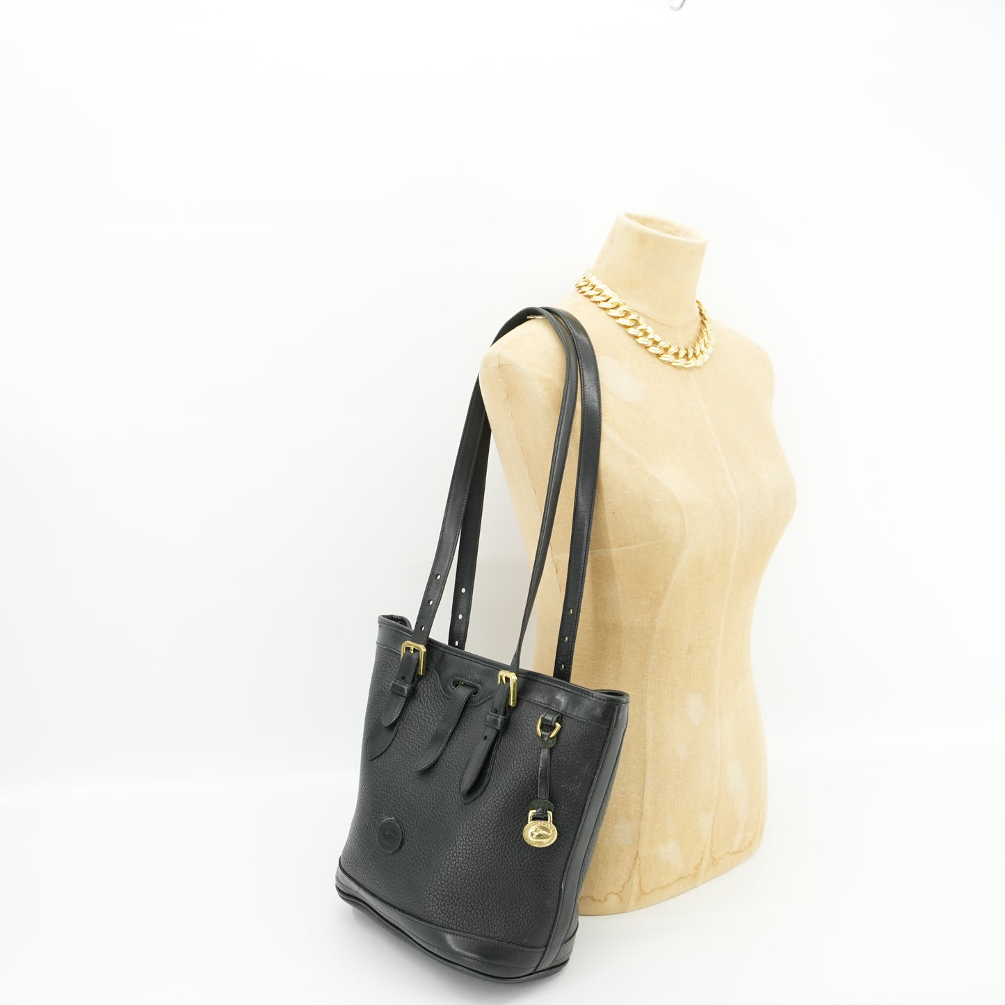 Dooney & Bourke Vintage Black Bucket Tote 90s Purse All Weather Leather Shoulder Bag