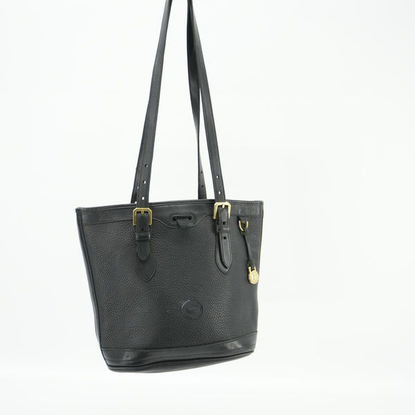 Dooney & Bourke Vintage Black Bucket Tote 90s Purse All Weather Leather Shoulder Bag