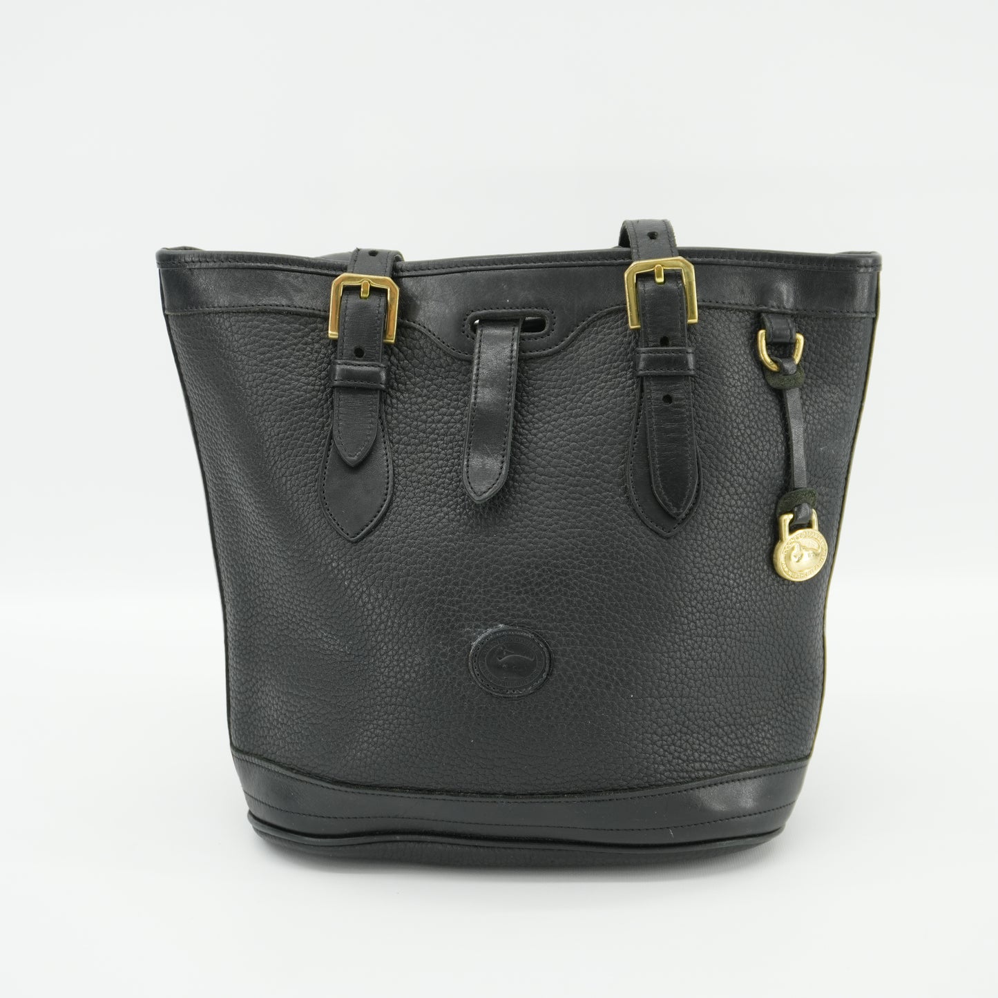 Dooney & Bourke Vintage Black Bucket Tote 90s Purse All Weather Leather Shoulder Bag