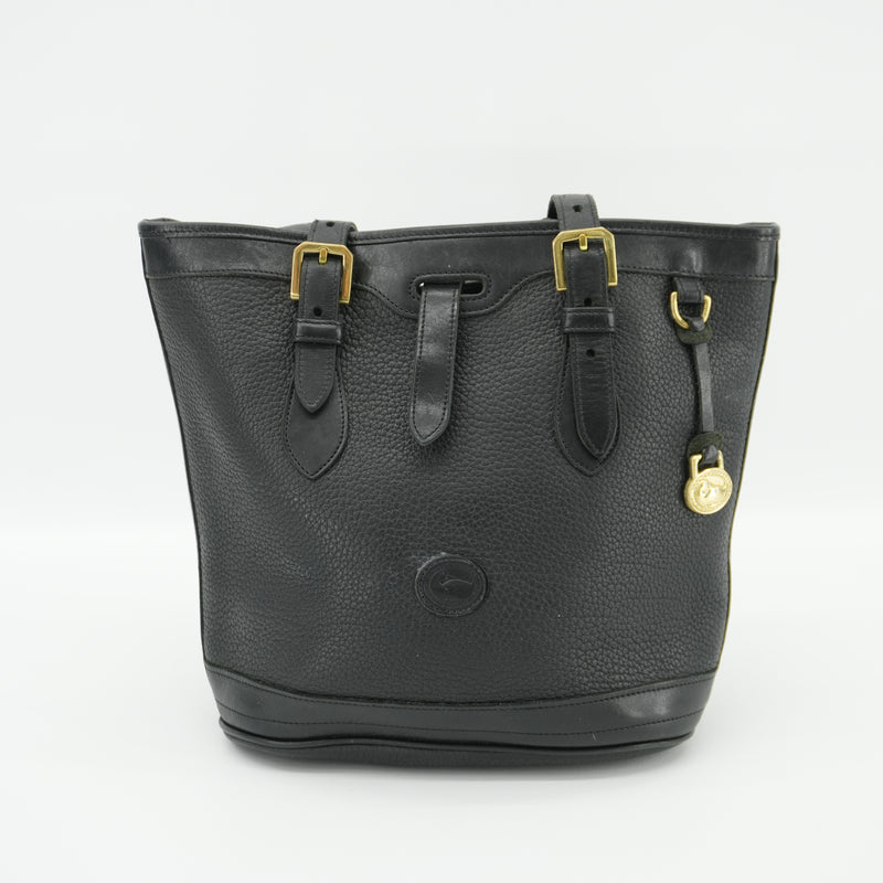 Dooney & Bourke Vintage Black Bucket Tote 90s Purse All Weather Leather Shoulder Bag