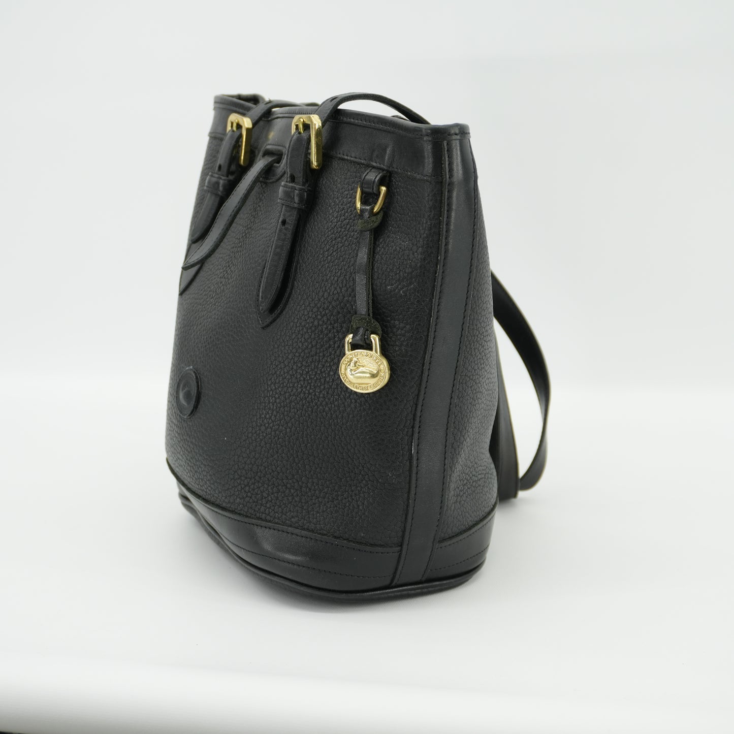 Dooney & Bourke Vintage Black Bucket Tote 90s Purse All Weather Leather Shoulder Bag