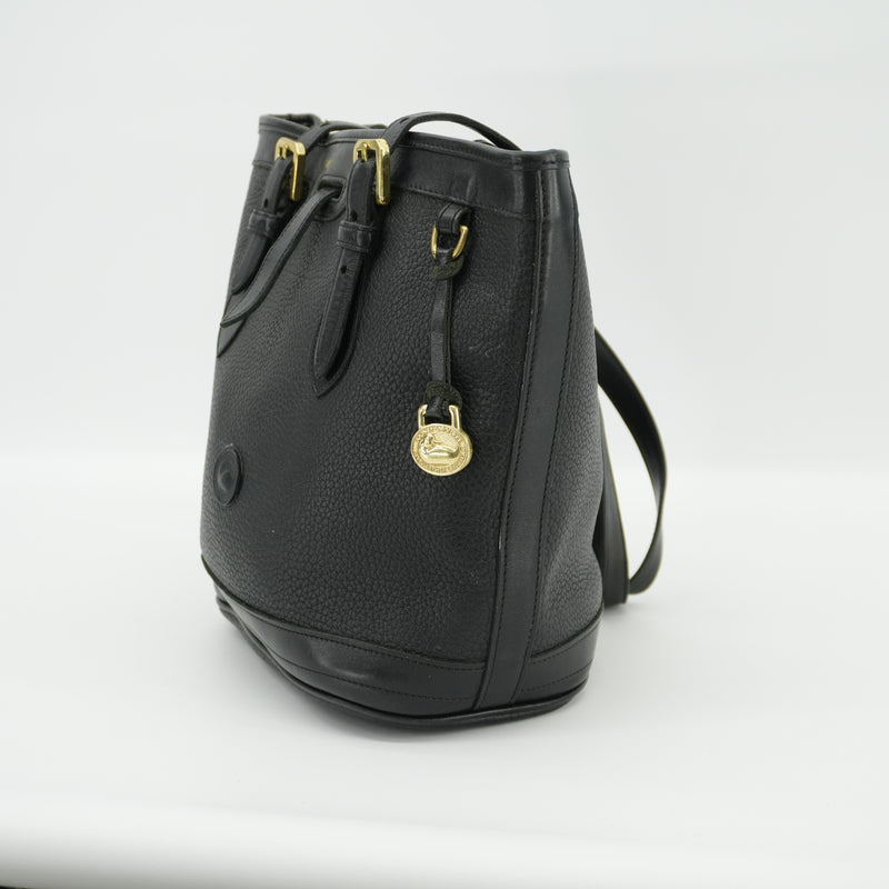 Dooney & Bourke Vintage Black Bucket Tote 90s Purse All Weather Leather Shoulder Bag