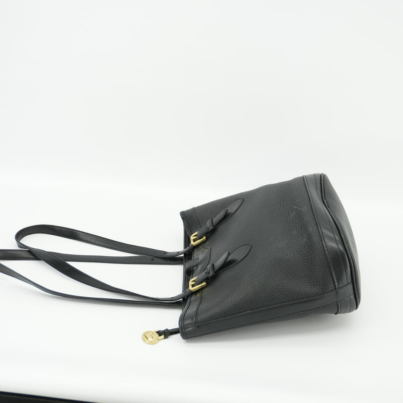 Dooney & Bourke Vintage Black Bucket Tote 90s Purse All Weather Leather Shoulder Bag