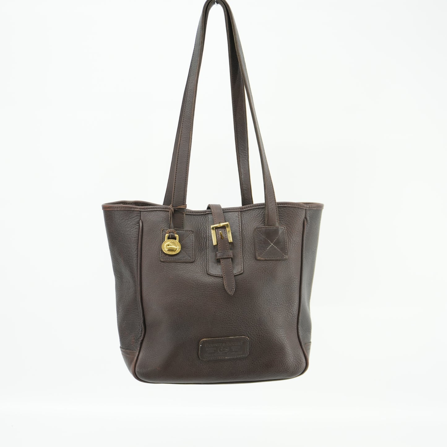 Dooney & Bourke Vintage Brown Bucket Tote 90s Purse All Weather Leather Shoulder Bag