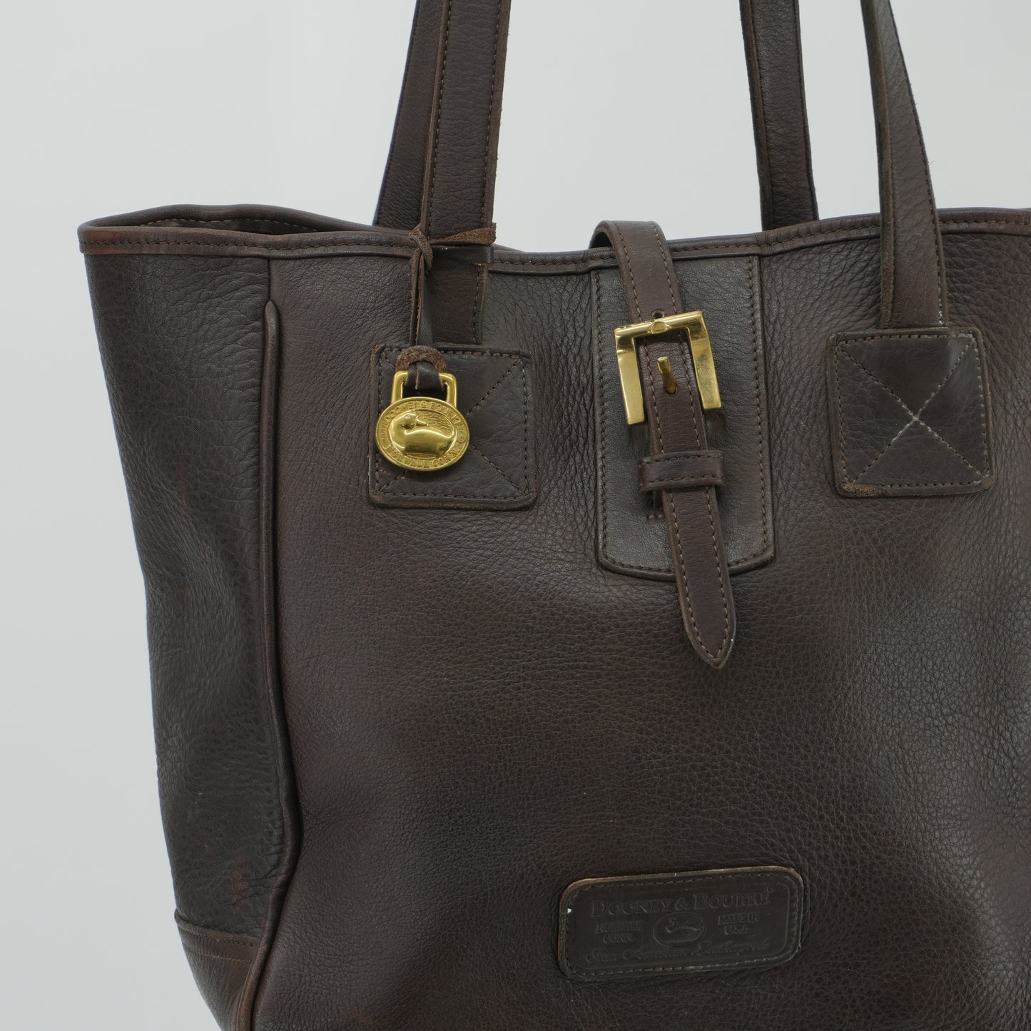 Dooney & Bourke Vintage Brown Bucket Tote 90s Purse All Weather Leather Shoulder Bag