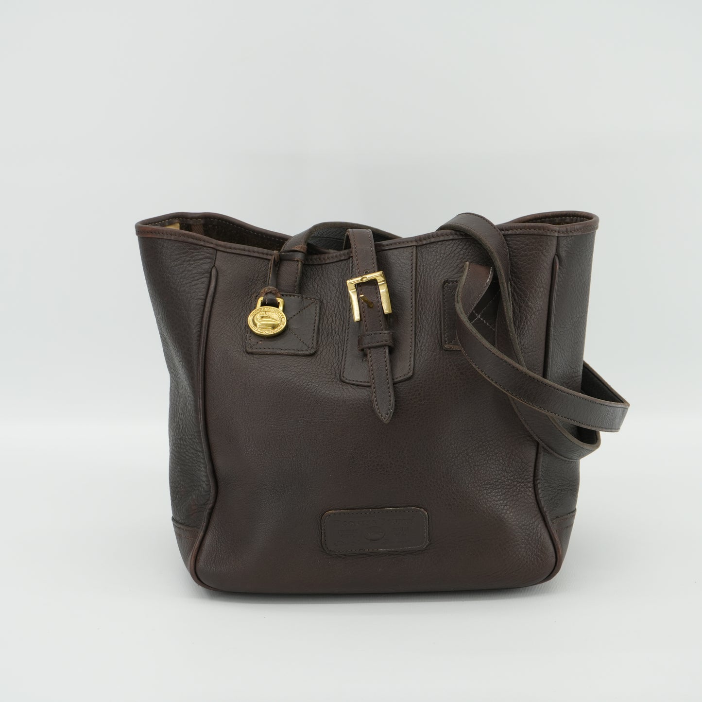 Dooney & Bourke Vintage Brown Bucket Tote 90s Purse All Weather Leather Shoulder Bag