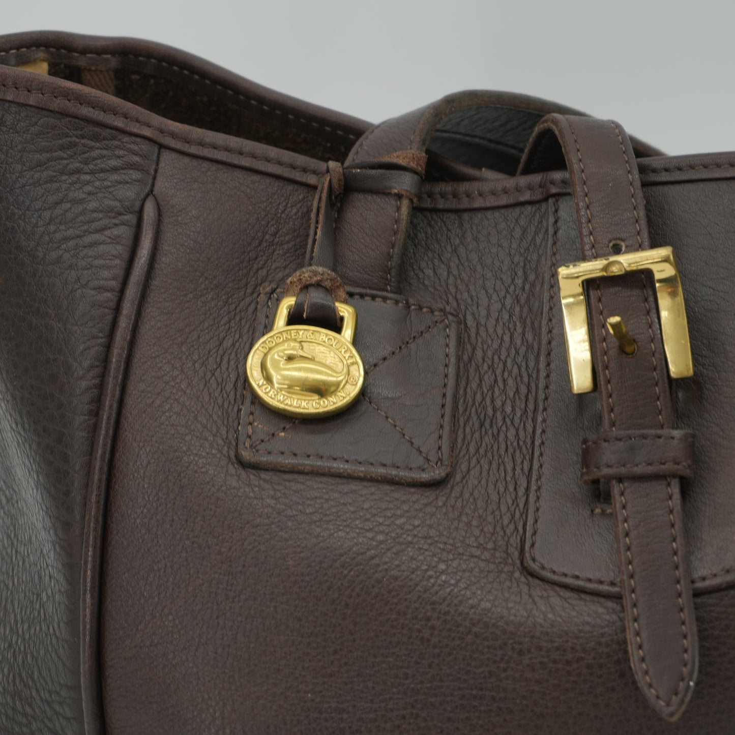 Dooney & Bourke Vintage Brown Bucket Tote 90s Purse All Weather Leather Shoulder Bag