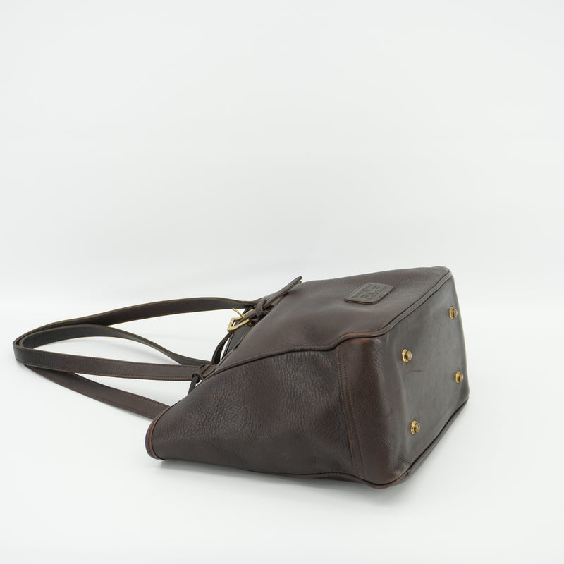 Dooney & Bourke Vintage Brown Bucket Tote 90s Purse All Weather Leather Shoulder Bag