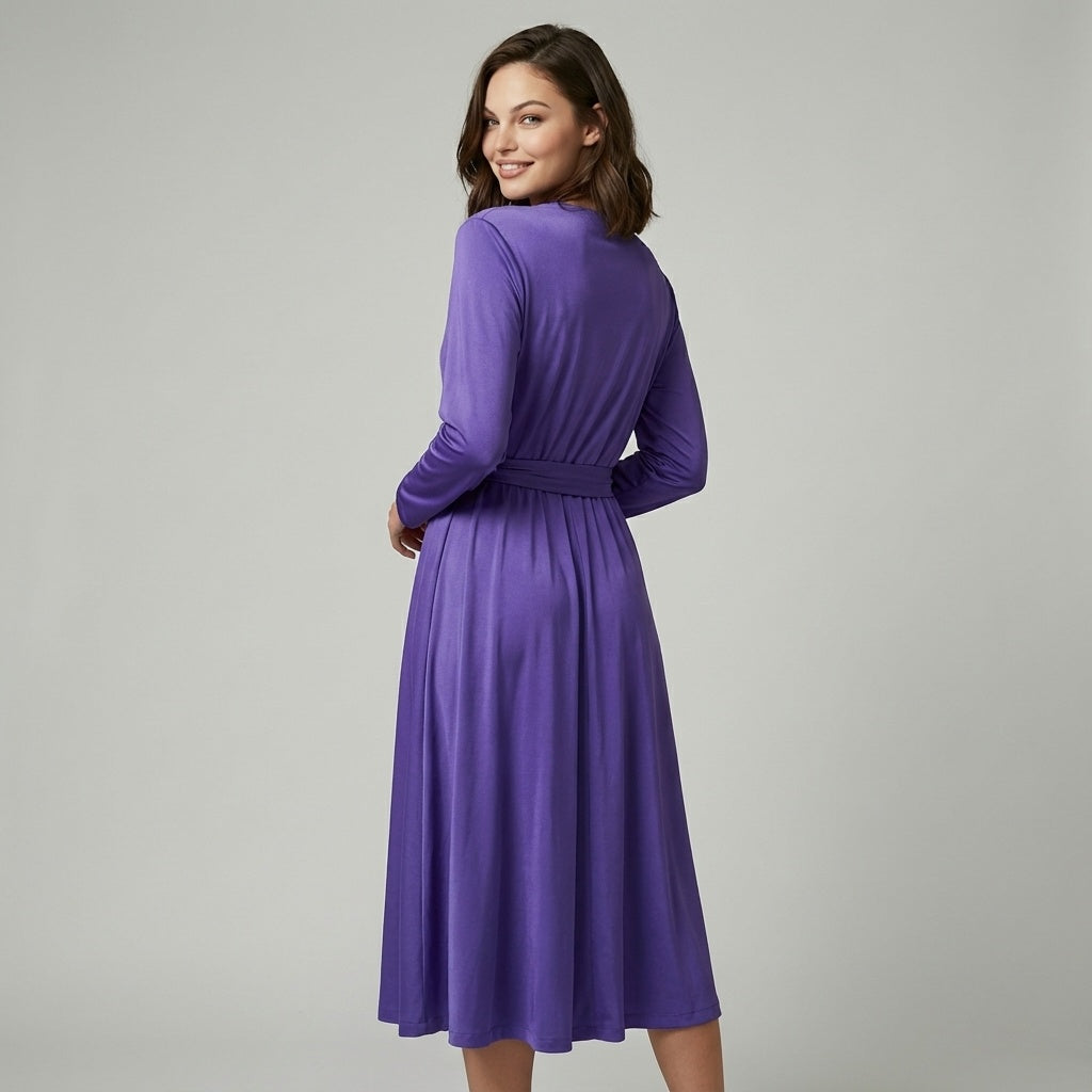 Vintage Purple DISCO Glam 70s 80s Wrap Beaded Party Dress Free Size