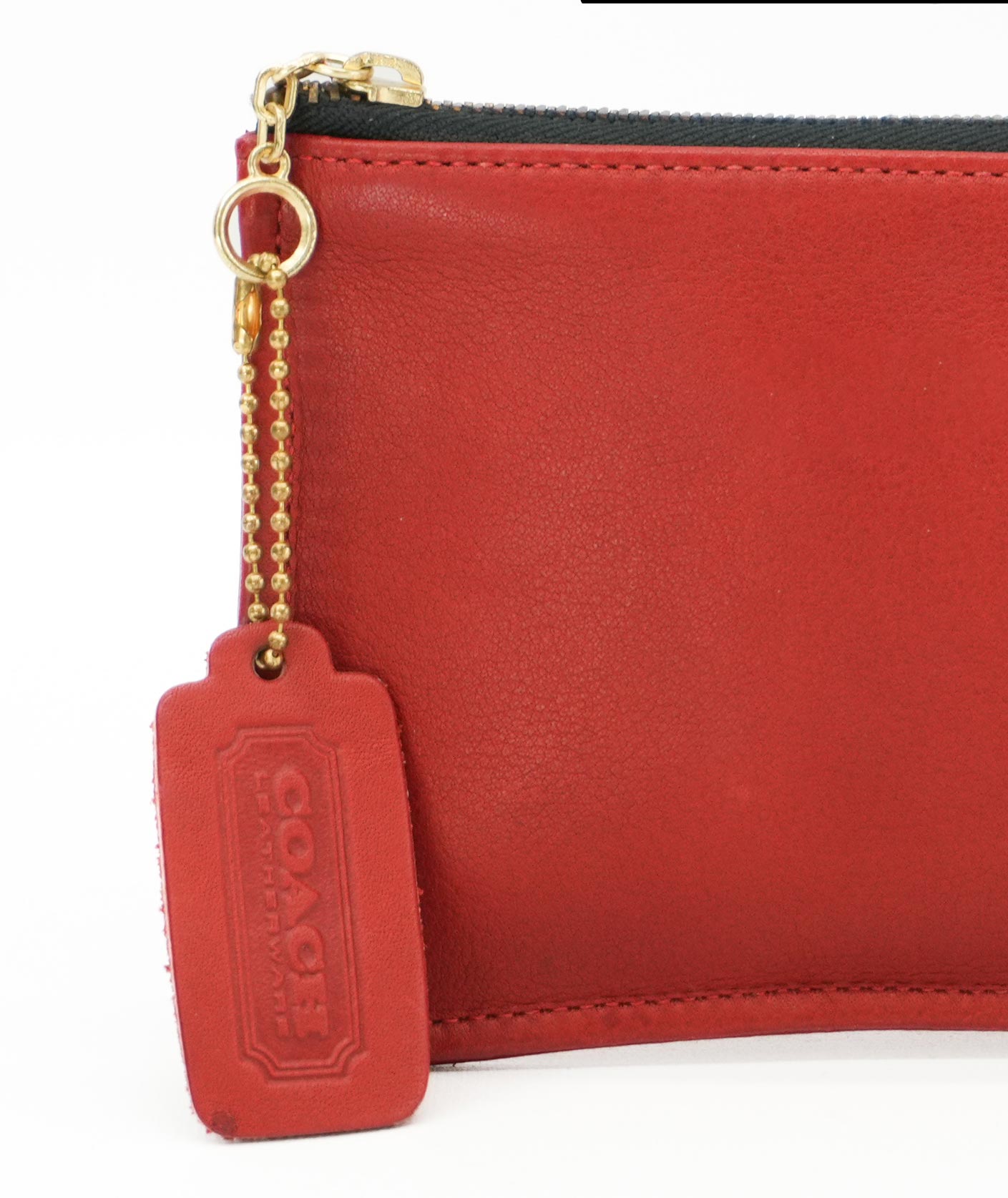 Vintage COACH Bag 90s Charm Leather Wristlet Wallet Zip Pouch Red Petite Bag