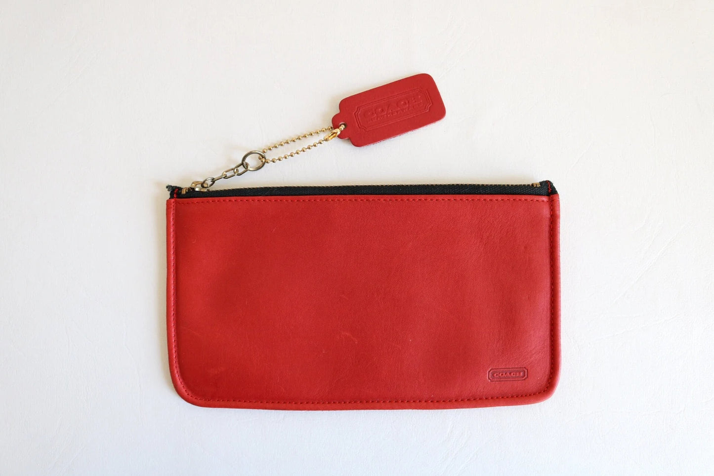 Vintage COACH Bag 90s Charm Leather Wristlet Wallet Zip Pouch Red Petite Bag