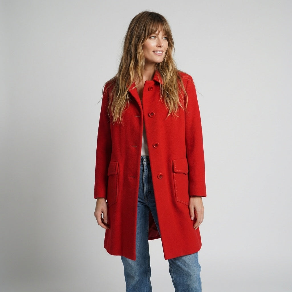 Vintage Red Wool Coat Valentines Day Rockabilly Pinup Style Size Medium