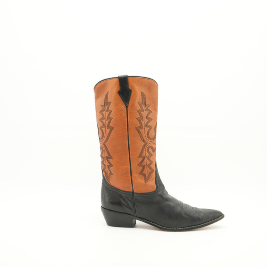 cowboybootsbrownblackleatherwesternstylevintagewomenssize8.jpg