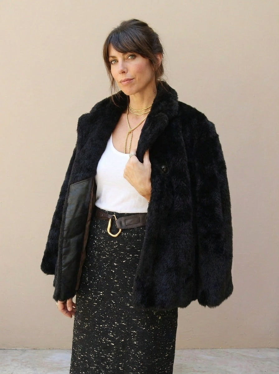 1960s Vintage Faux Fur Coat Brown Winter Cropped Swing Cape Coat Size Medium