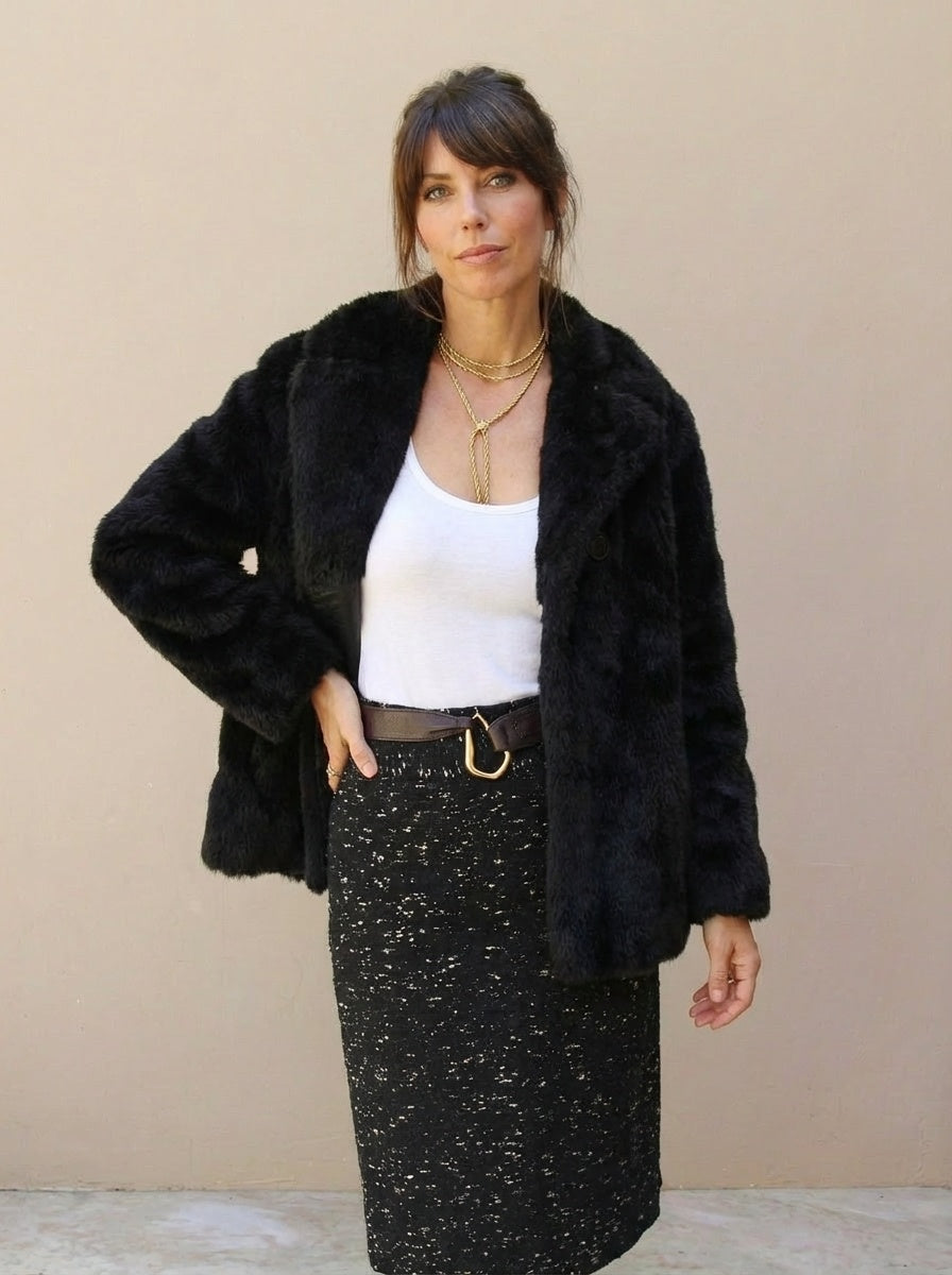 1960s Vintage Faux Fur Coat Brown Winter Cropped Swing Cape Coat Size Medium