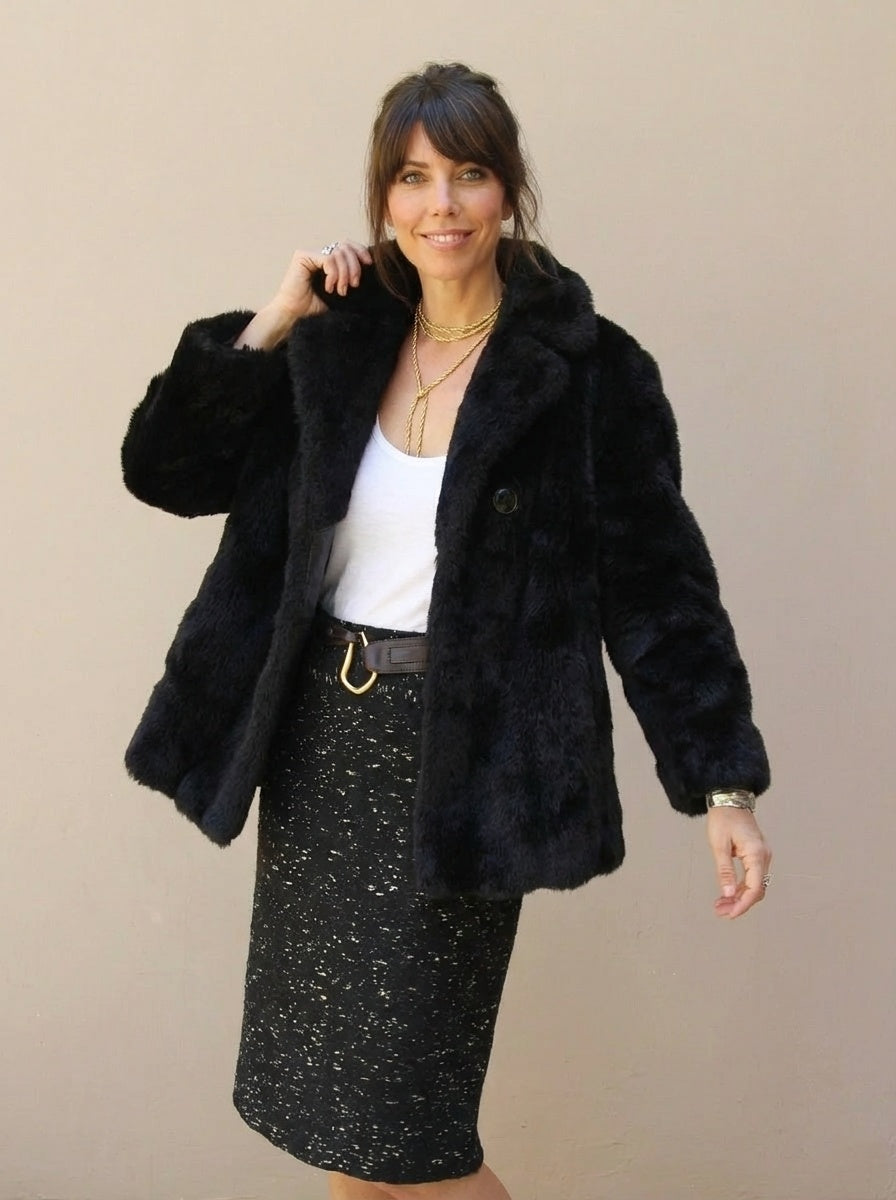 1960s Vintage Faux Fur Coat Brown Winter Cropped Swing Cape Coat Size Medium