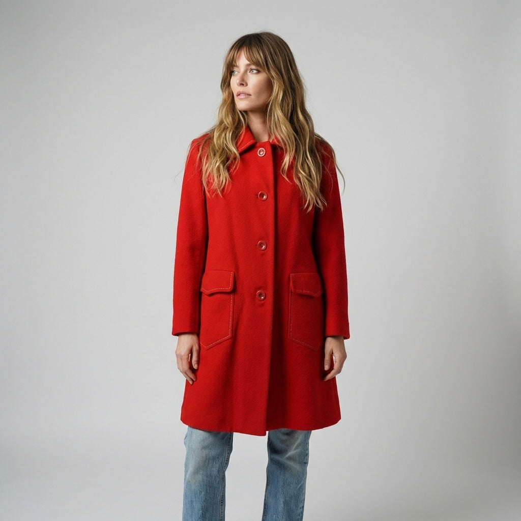 Vintage Red Wool Coat Valentines Day Rockabilly Pinup Style Size Medium