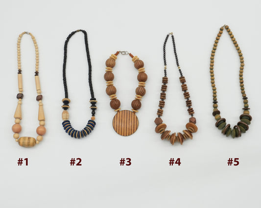 Vintage Beaded 70s Necklace Wood Chunky Beads Boho Geometric Tribal Collection