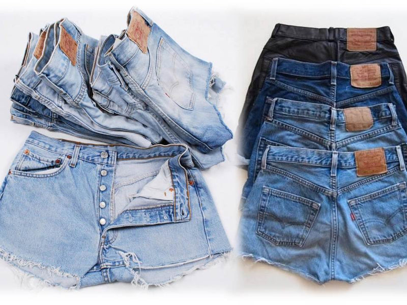 Vintage LEVI Denim Cutoff Shorts Tattered Blue Custom-fit Jean Shorts