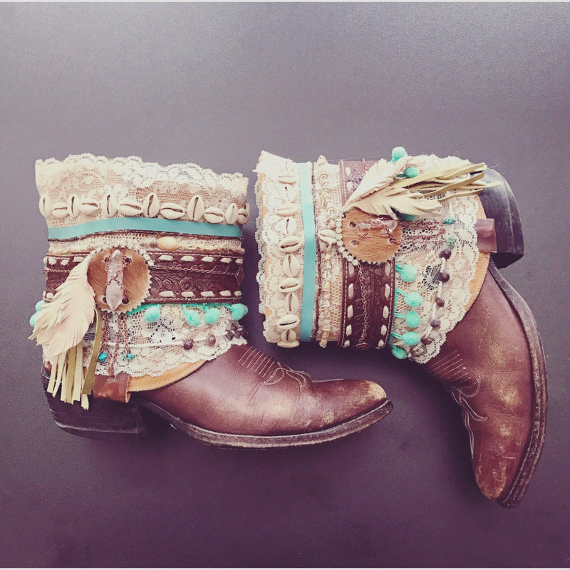 Decorated Cowboy Boots Sizes 5-12 Embellished CUSTOM-MADE Short Booties Summer Festival Boho Ankle Boots All Sizes