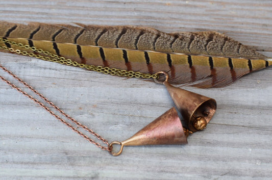Bell Necklace Long Copper Golden Brass Statement Pendant Necklace