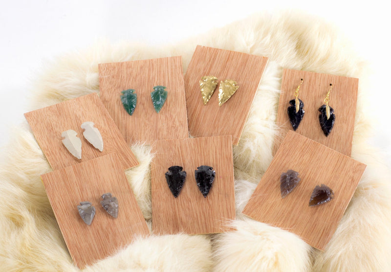 Arrowhead Flint Stone Colorful Earrings Drop or Post Earrings