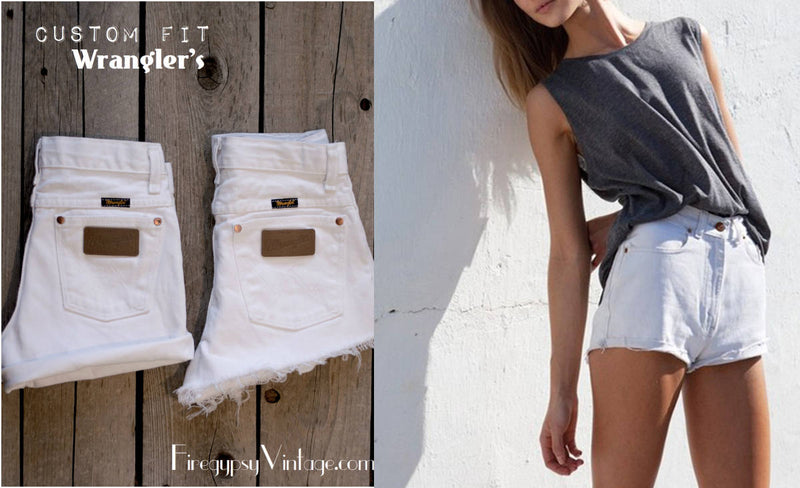 Vintage WRANGLER Shorts WHITE Denim Cutoff Shorts Highwaist Jean Shorts CUSTOM-Fit All Sizes
