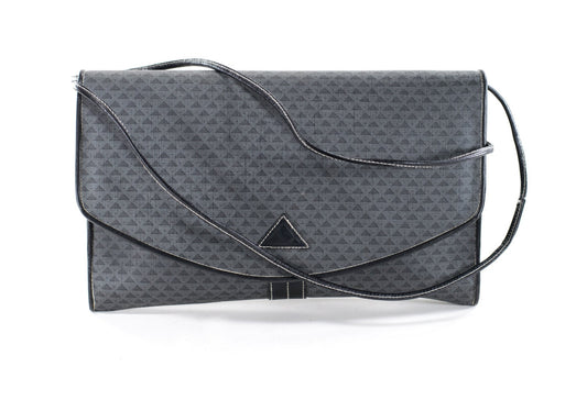 Leather Purse Triangle Print Navy XL Clutch Convertible Shoulder Bag