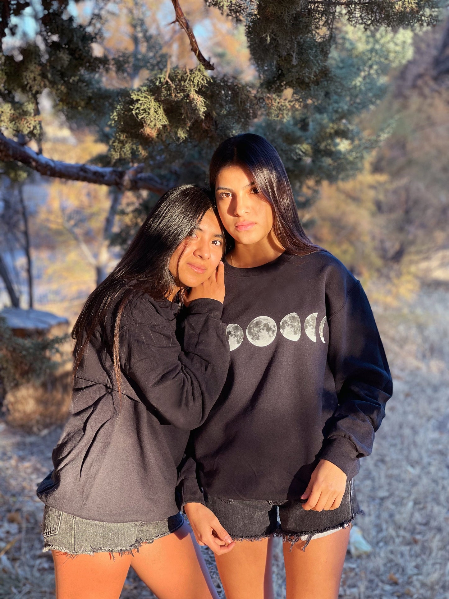 Sweatshirt All Sizes MOON PHASE Oversized Crewneck Pullover Black Sweatershirt XS-2XL