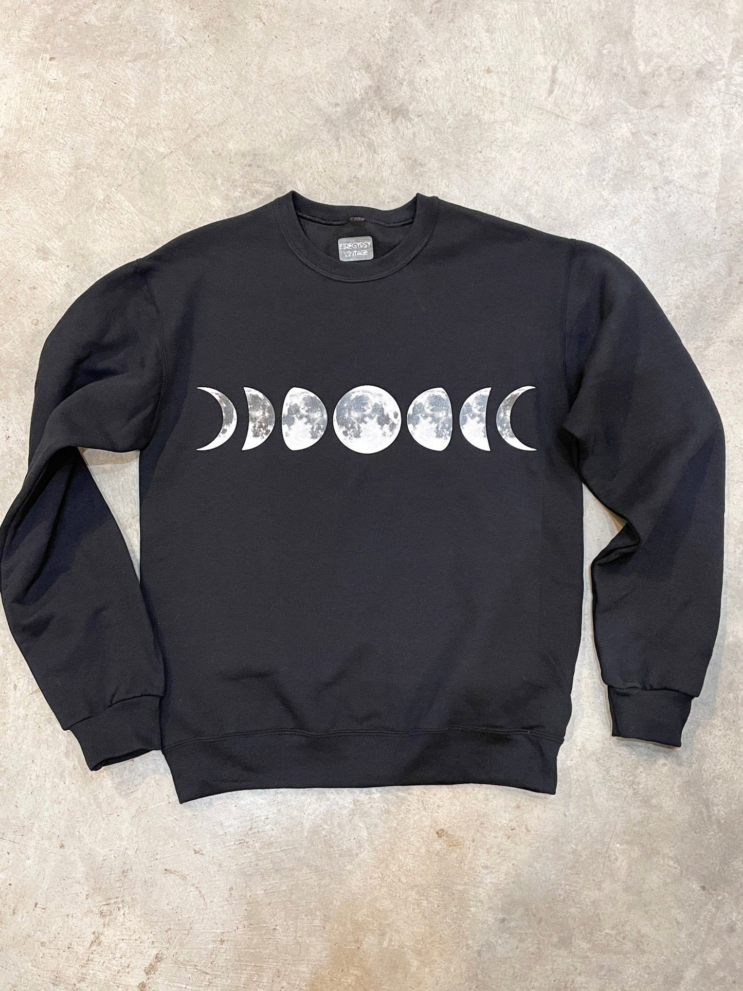 Sweatshirt All Sizes MOON PHASE Oversized Crewneck Pullover Black Sweatershirt XS-2XL