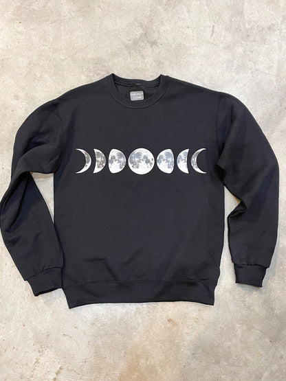 Sweatshirt All Sizes MOON PHASE Oversized Crewneck Pullover Black Sweatershirt XS-2XL