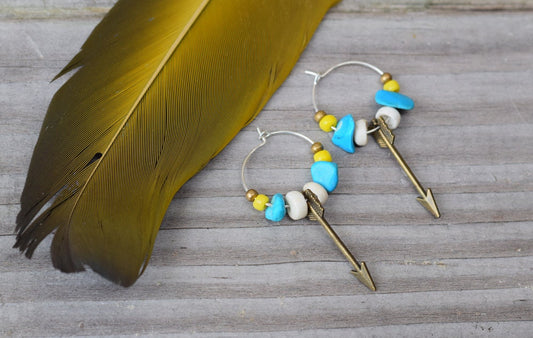 Tiny Dancer Earrings Sterling Sliver hoop Arrow Turquoise Chunks Seashell Earrings |Made to order Great Gift