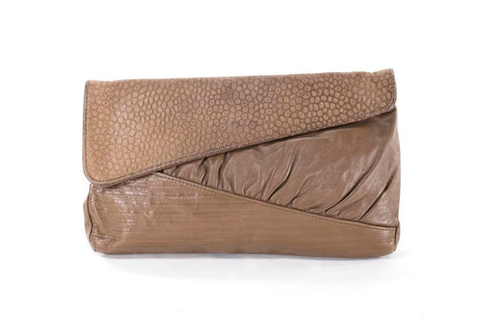 Leather Clutch Abstract Textured Taupe Leather Avant Garde Vintage 80s Bag