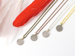 Moon Necklace Boho Coin Long or Short Pendant Necklace Brass Copper Silver Gold Customizable