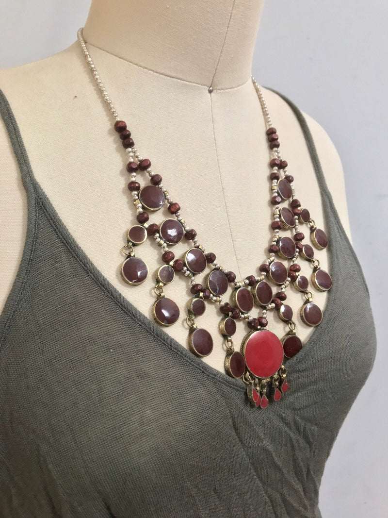 Buy Burgundy and Beige Large Statement Mismatched Necklace, Chunky Gemstone  Handmade Necklace, Big Bold Statement Necklace, Jewelry for Women Online in  India - Etsy