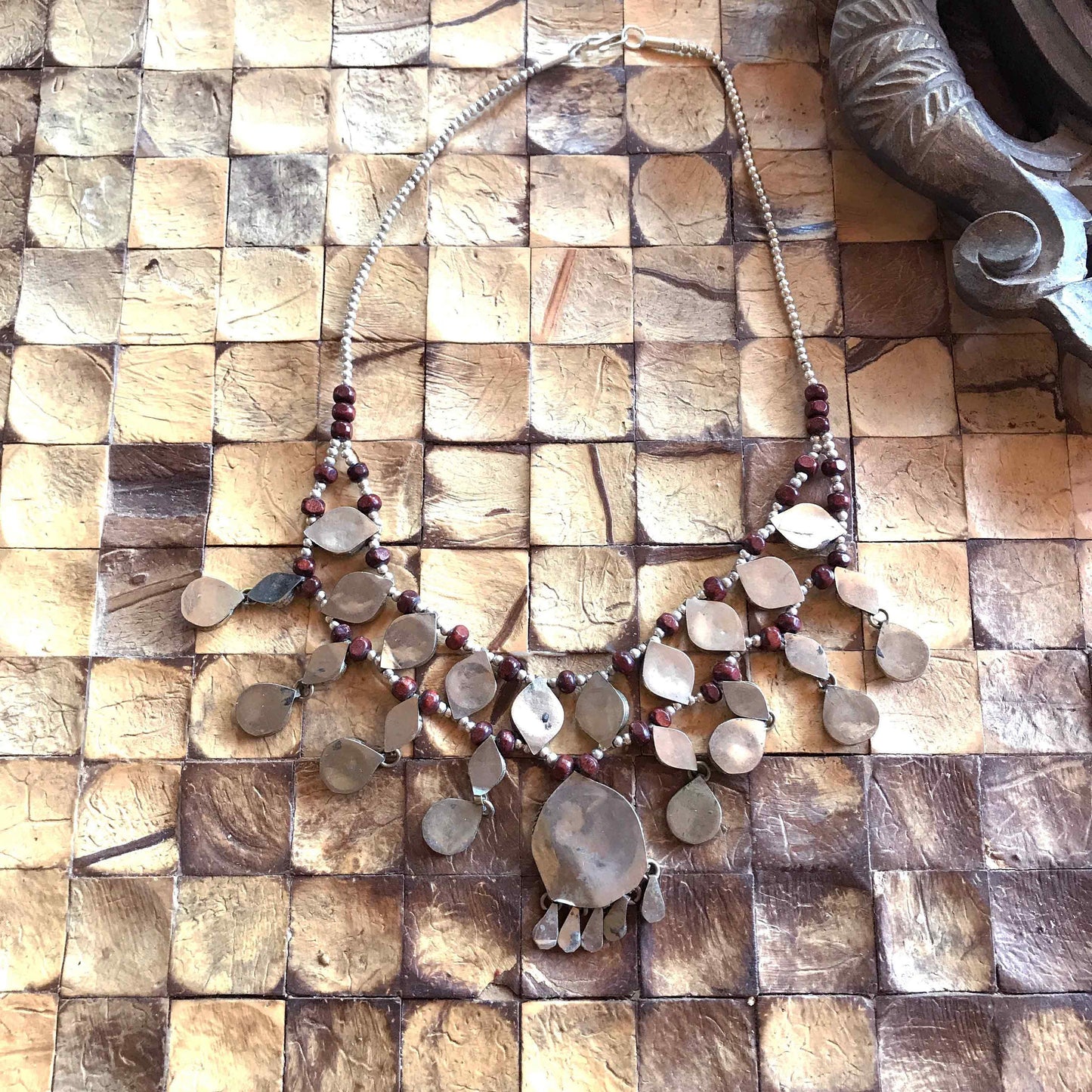 Boho Necklace Turkish Medallion Burgundy Black Blue Turquoise Silver Statement Vintage Necklace