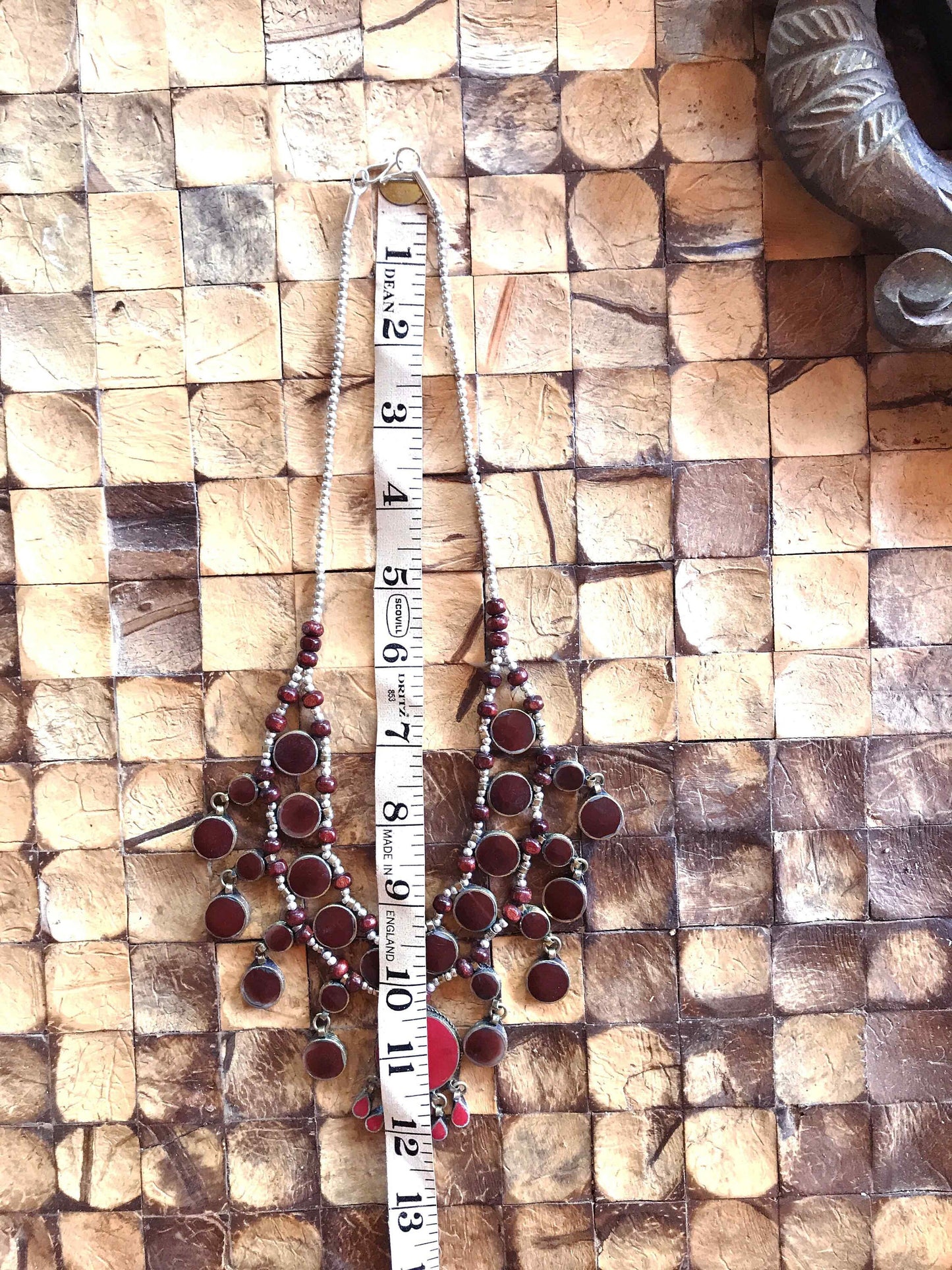 Boho Necklace Turkish Medallion Burgundy Black Blue Turquoise Silver Statement Vintage Necklace