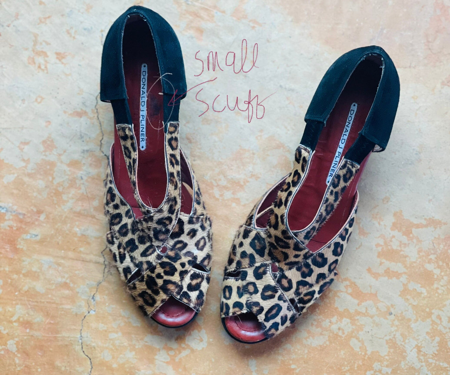 Couture Heels Size 9.5 DONALD PLINER  Leopard Sandals Wedges Spain Size 9 1/2