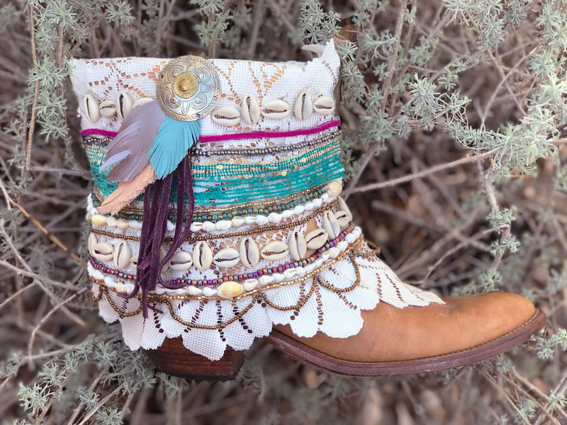 Decorated Cowboy Boots ALL SIZES Boho GYPSY Custom Made  Festival Western Art Ankle Boots Sizes 5-12
