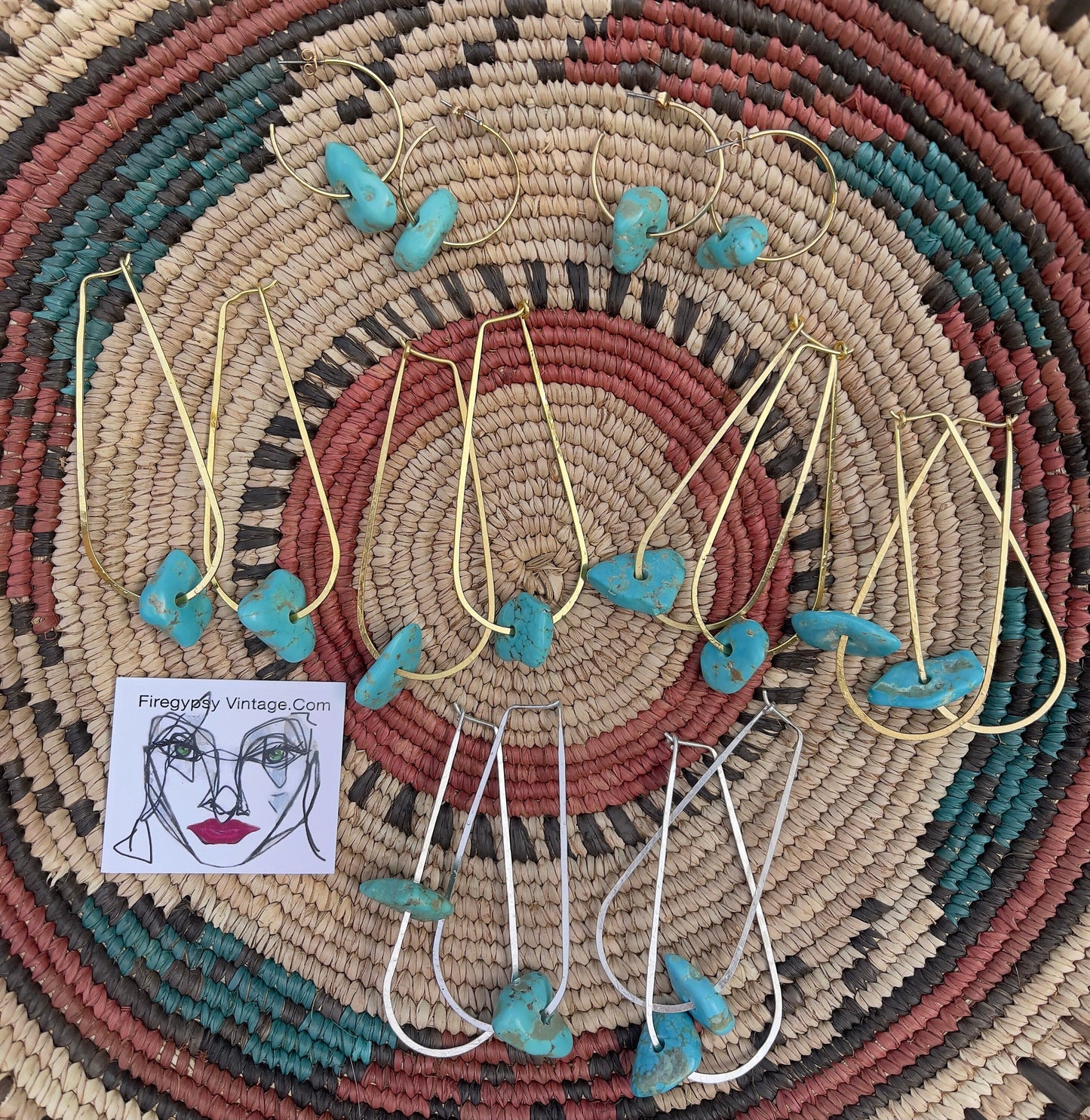 Turquoise Stone Earrings Large Teardrop Hoops Gold Or Silver