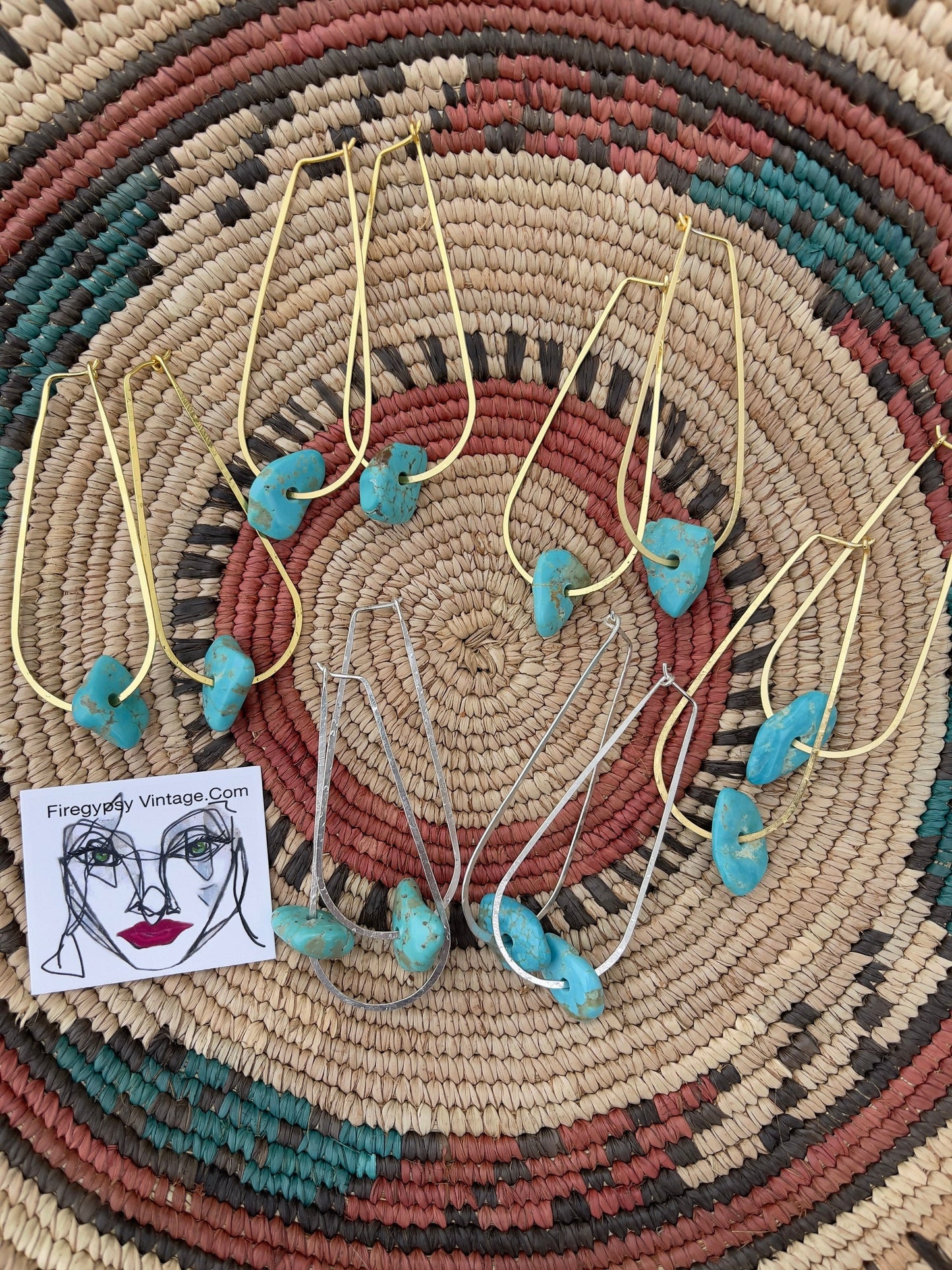 Turquoise Stone Earrings Large Teardrop Hoops Gold Or Silver