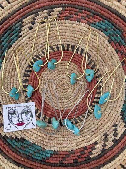 Turquoise Stone Earrings Large Teardrop Hoops Gold Or Silver