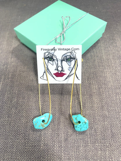 Turquoise Stone Earrings Large Teardrop Hoops Gold Or Silver