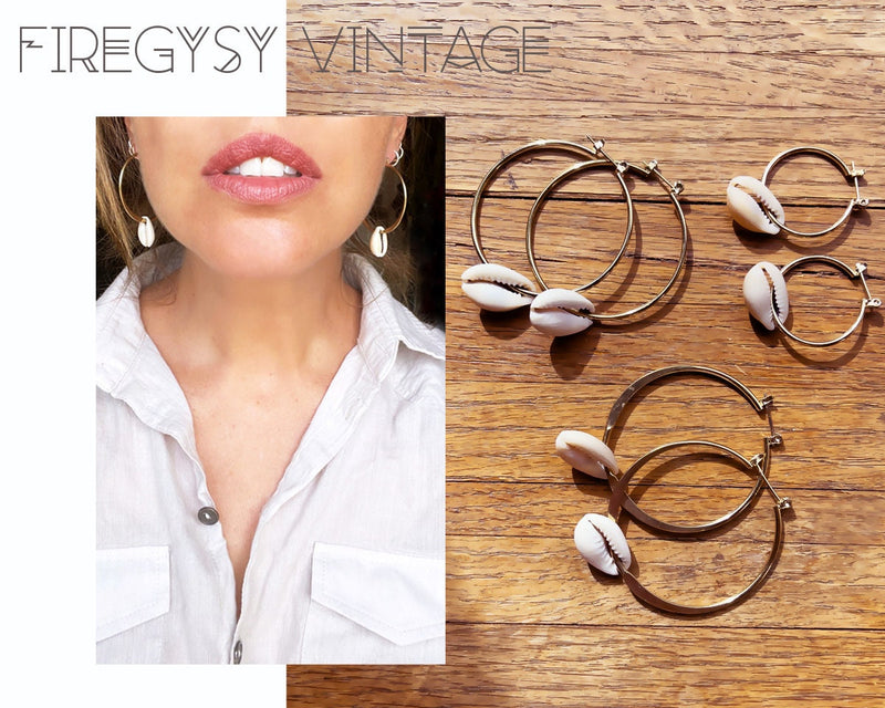 Hoop Earrings Cowrie Shell Hoops Seashell Charm Earrings Beach Style C –  FIREGYPSY VINTAGE